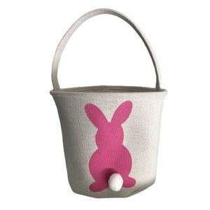 Fabric Easter Basket with Pink Bunny & Cotton Tail
